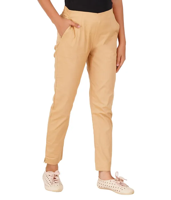 Tan_Girls_Cotton_Pants_-_Stretchable_-Solid_Cigarette/Pencil_Style_-Ankle_Fit_-Outdoor_|_School_Wear