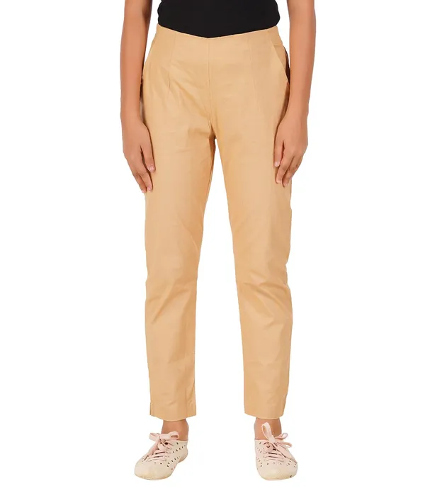 Tan_Girls_Cotton_Pants_-_Stretchable_-Solid_Cigarette/Pencil_Style_-Ankle_Fit_-Outdoor_|_School_Wear