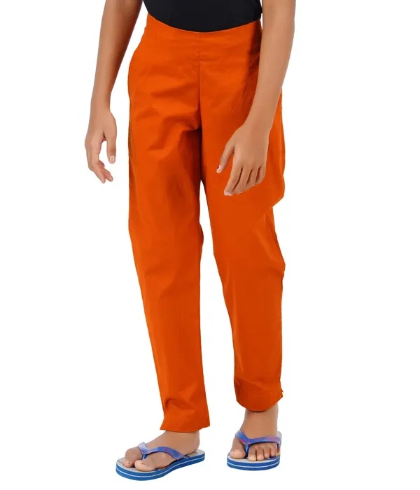 Burnt_Orange_Girls_Cotton_Pants_-_Stretchable_-Solid_Cigarette/Pencil_Style_-Ankle_Fit_-Outdoor_|_School_Wear