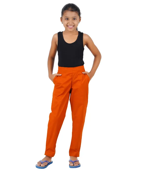Burnt_Orange_Girls_Cotton_Pants_-_Stretchable_-Solid_Cigarette/Pencil_Style_-Ankle_Fit_-Outdoor_|_School_Wear