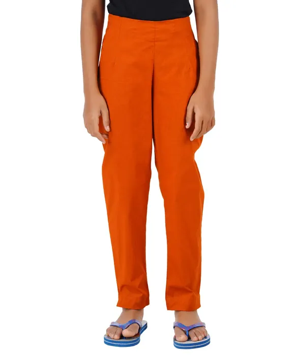 Burnt_Orange_Girls_Cotton_Pants_-_Stretchable_-Solid_Cigarette/Pencil_Style_-Ankle_Fit_-Outdoor_|_School_Wear