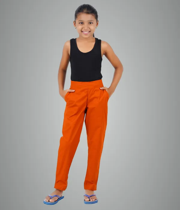 Burnt_Orange_Girls_Cotton_Pants_-_Stretchable_-Solid_Cigarette/Pencil_Style_-Ankle_Fit_-Outdoor_|_School_Wear