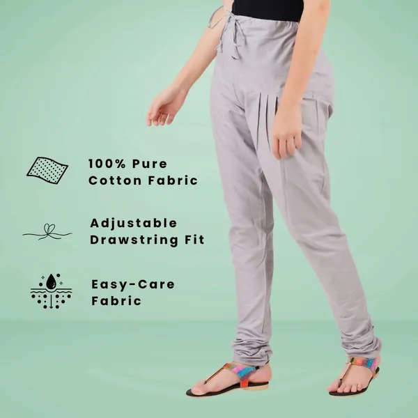 Alloy_Grey_Cotton_Ethnic_Churidar/Gathering_Pants_For_Women,_Drawstring_Waist,_Ethnic_Regular_Fit_For_Office,_Party_&_Outdoor_Wear