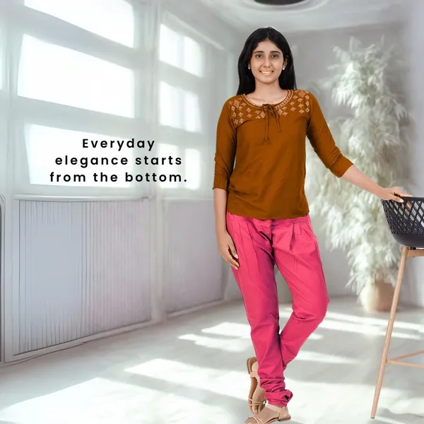Burgundy_Maroon_Cotton_Ethnic_Churidar/Gathering_Pants_For_Women,_Drawstring_Waist,_Ethnic_Regular_Fit_For_Office,_Party_&_Outdoor_Wear