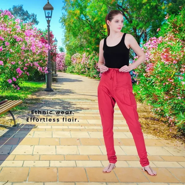 Bright_Pink_Cotton_Ethnic_Churidar/Gathering_Pants_For_Women,_Drawstring_Waist,_Ethnic_Regular_Fit_For_Office,_Party_&_Outdoor_Wear