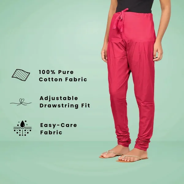 Bright_Pink_Cotton_Ethnic_Churidar/Gathering_Pants_For_Women,_Drawstring_Waist,_Ethnic_Regular_Fit_For_Office,_Party_&_Outdoor_Wear