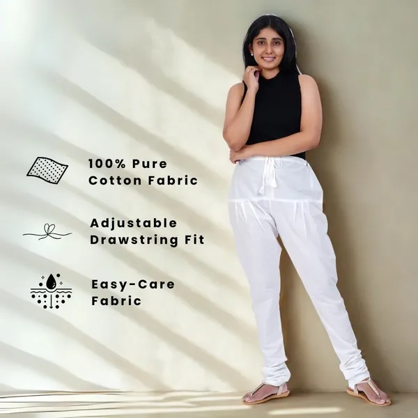 Blanco_White_Cotton_Ethnic_Churidar/Gathering_Pants_For_Women,_Drawstring_Waist,_Ethnic_Regular_Fit_For_Office,_Party_&_Outdoor_Wear