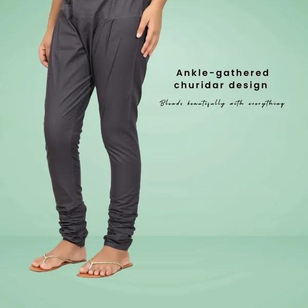 Charcoal_Grey_Cotton_Ethnic_Churidar/Gathering_Pants_For_Women,_Drawstring_Waist,_Ethnic_Regular_Fit_For_Office,_Party_&_Outdoor_Wear
