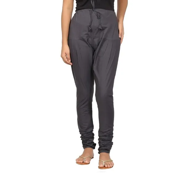 Charcoal_Grey_Cotton_Ethnic_Churidar/Gathering_Pants_For_Women,_Drawstring_Waist,_Ethnic_Regular_Fit_For_Office,_Party_&_Outdoor_Wear
