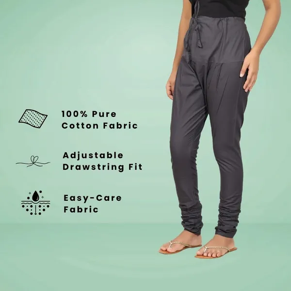 Charcoal_Grey_Cotton_Ethnic_Churidar/Gathering_Pants_For_Women,_Drawstring_Waist,_Ethnic_Regular_Fit_For_Office,_Party_&_Outdoor_Wear