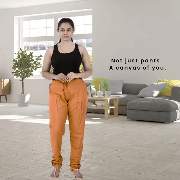 Coral_Orange_Cotton_Ethnic_Churidar/Gathering_Pants_For_Women,_Drawstring_Waist,_Ethnic_Regular_Fit_For_Office,_Party_&_Outdoor_Wear