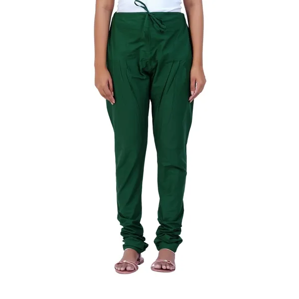Dark_Green_Cotton_Ethnic_Churidar/Gathering_Pants_For_Women,_Drawstring_Waist,_Ethnic_Regular_Fit_For_Office,_Party_&_Outdoor_Wear