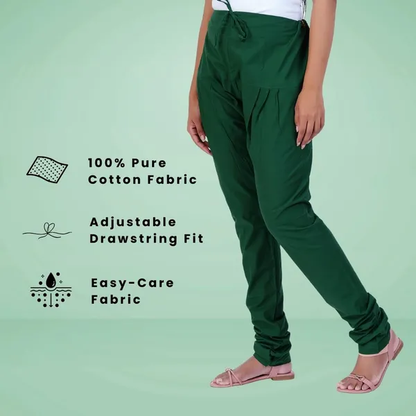 Dark_Green_Cotton_Ethnic_Churidar/Gathering_Pants_For_Women,_Drawstring_Waist,_Ethnic_Regular_Fit_For_Office,_Party_&_Outdoor_Wear