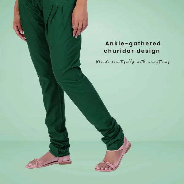Dark_Green_Cotton_Ethnic_Churidar/Gathering_Pants_For_Women,_Drawstring_Waist,_Ethnic_Regular_Fit_For_Office,_Party_&_Outdoor_Wear