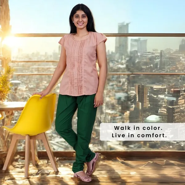 Dark_Green_Cotton_Ethnic_Churidar/Gathering_Pants_For_Women,_Drawstring_Waist,_Ethnic_Regular_Fit_For_Office,_Party_&_Outdoor_Wear
