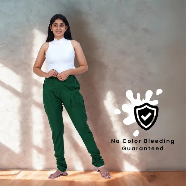 Dark_Green_Cotton_Ethnic_Churidar/Gathering_Pants_For_Women,_Drawstring_Waist,_Ethnic_Regular_Fit_For_Office,_Party_&_Outdoor_Wear