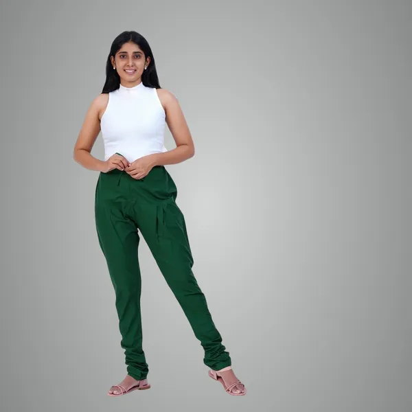 Dark_Green_Cotton_Ethnic_Churidar/Gathering_Pants_For_Women,_Drawstring_Waist,_Ethnic_Regular_Fit_For_Office,_Party_&_Outdoor_Wear