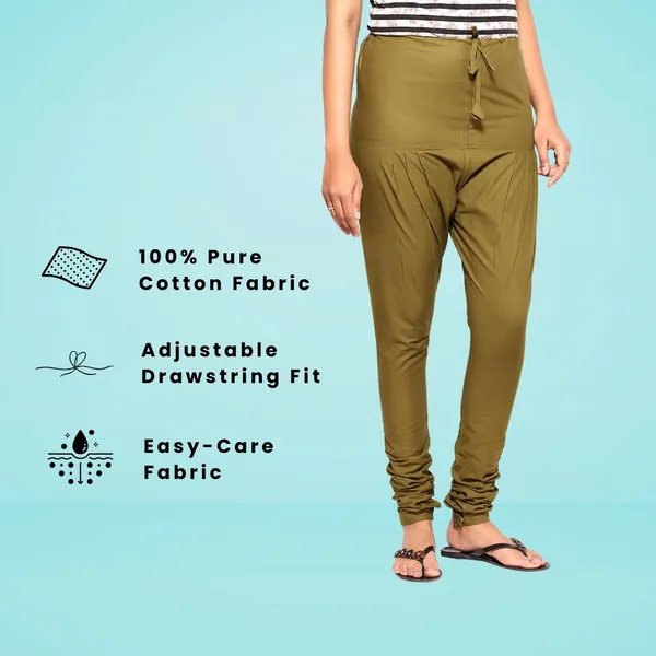 Forest_Green_Cotton_Ethnic_Churidar/Gathering_Pants_For_Women,_Drawstring_Waist,_Ethnic_Regular_Fit_For_Office,_Party_&_Outdoor_Wear