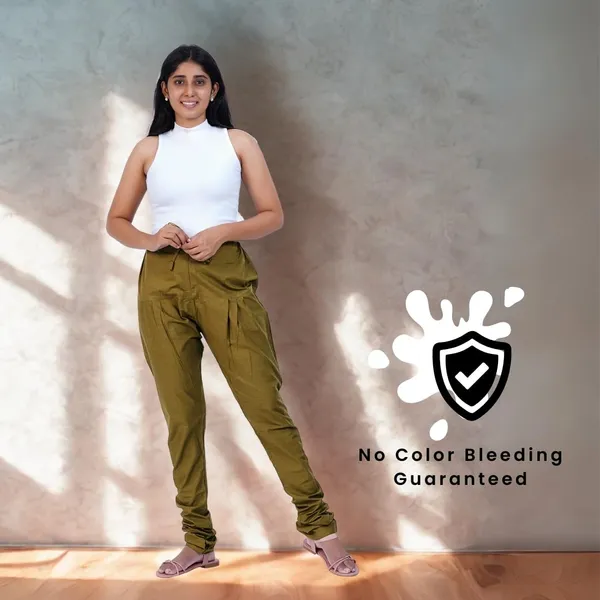Forest_Green_Cotton_Ethnic_Churidar/Gathering_Pants_For_Women,_Drawstring_Waist,_Ethnic_Regular_Fit_For_Office,_Party_&_Outdoor_Wear