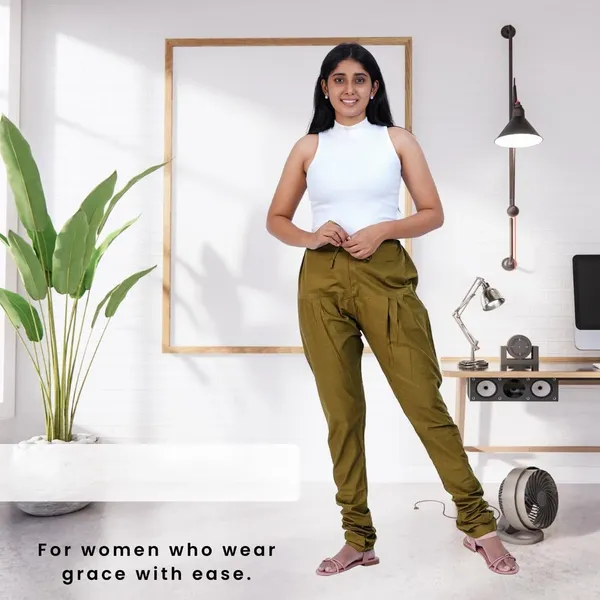 Forest_Green_Cotton_Ethnic_Churidar/Gathering_Pants_For_Women,_Drawstring_Waist,_Ethnic_Regular_Fit_For_Office,_Party_&_Outdoor_Wear