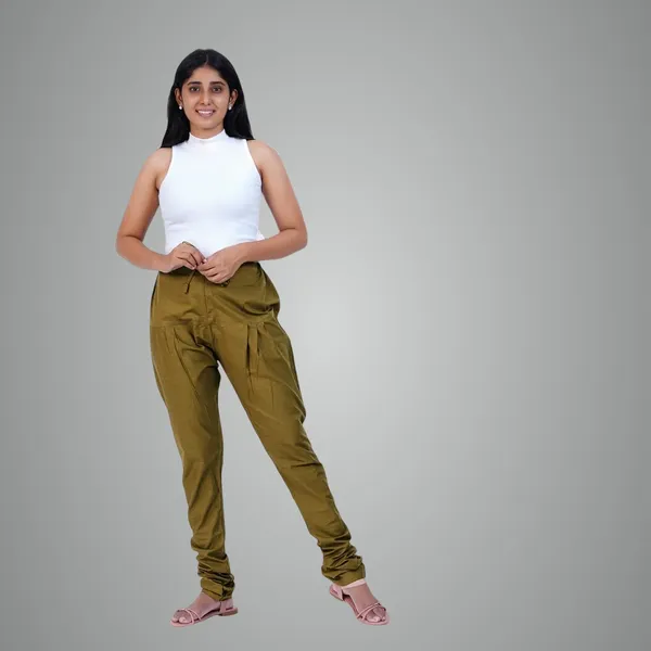 Forest_Green_Cotton_Ethnic_Churidar/Gathering_Pants_For_Women,_Drawstring_Waist,_Ethnic_Regular_Fit_For_Office,_Party_&_Outdoor_Wear