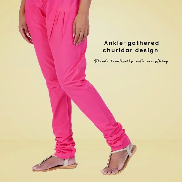 Fushia_Pink_Cotton_Ethnic_Churidar/Gathering_Pants_For_Women,_Drawstring_Waist,_Ethnic_Regular_Fit_For_Office,_Party_&_Outdoor_Wear