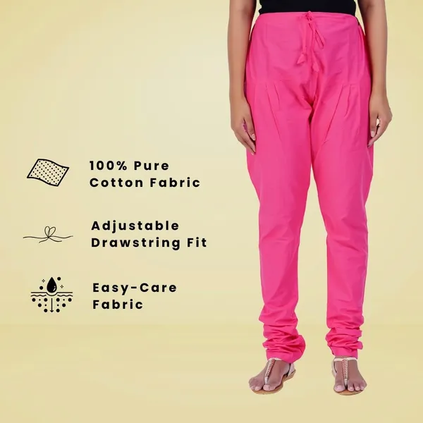 Fushia_Pink_Cotton_Ethnic_Churidar/Gathering_Pants_For_Women,_Drawstring_Waist,_Ethnic_Regular_Fit_For_Office,_Party_&_Outdoor_Wear