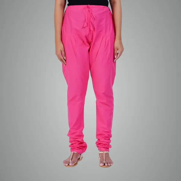 Fushia_Pink_Cotton_Ethnic_Churidar/Gathering_Pants_For_Women,_Drawstring_Waist,_Ethnic_Regular_Fit_For_Office,_Party_&_Outdoor_Wear