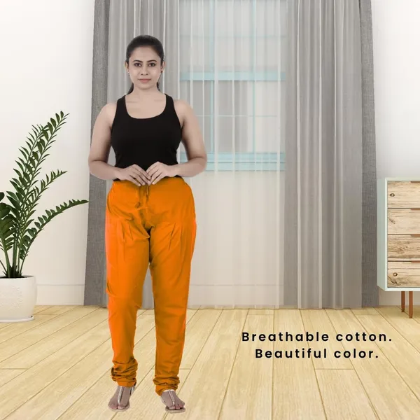 Fire_Yellow_Cotton_Ethnic_Churidar/Gathering_Pants_For_Women,_Drawstring_Waist,_Ethnic_Regular_Fit_For_Office,_Party_&_Outdoor_Wear