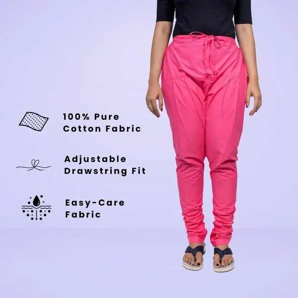 Hot_Pink_Cotton_Ethnic_Churidar/Gathering_Pants_For_Women,_Drawstring_Waist,_Ethnic_Regular_Fit_For_Office,_Party_&_Outdoor_Wear