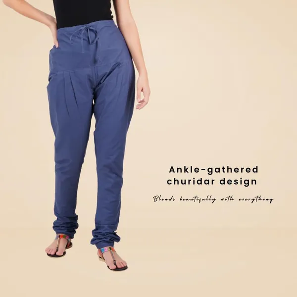 Indigo_Blue_Cotton_Ethnic_Churidar/Gathering_Pants_For_Women,_Drawstring_Waist,_Ethnic_Regular_Fit_For_Office,_Party_&_Outdoor_Wear