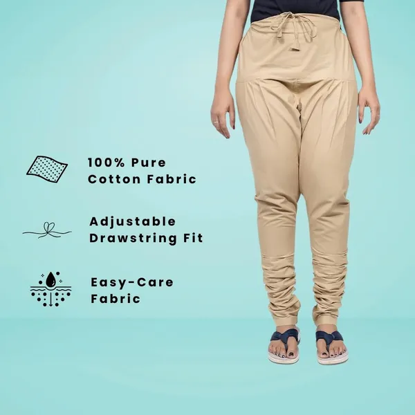 Sand_Khaki_Cotton_Ethnic_Churidar/Gathering_Pants_For_Women,_Drawstring_Waist,_Ethnic_Regular_Fit_For_Office,_Party_&_Outdoor_Wear