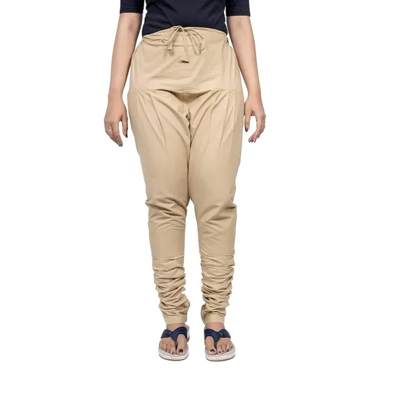 Sand_Khaki_Cotton_Ethnic_Churidar/Gathering_Pants_For_Women,_Drawstring_Waist,_Ethnic_Regular_Fit_For_Office,_Party_&_Outdoor_Wear