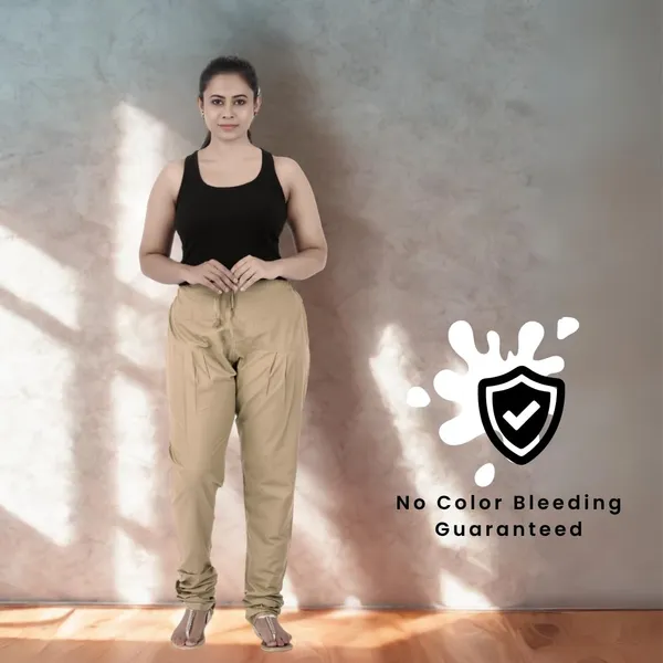 Sand_Khaki_Cotton_Ethnic_Churidar/Gathering_Pants_For_Women,_Drawstring_Waist,_Ethnic_Regular_Fit_For_Office,_Party_&_Outdoor_Wear
