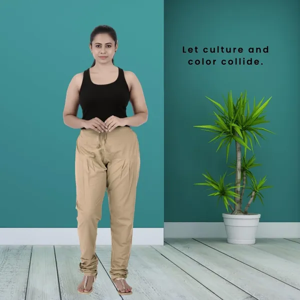 Sand_Khaki_Cotton_Ethnic_Churidar/Gathering_Pants_For_Women,_Drawstring_Waist,_Ethnic_Regular_Fit_For_Office,_Party_&_Outdoor_Wear