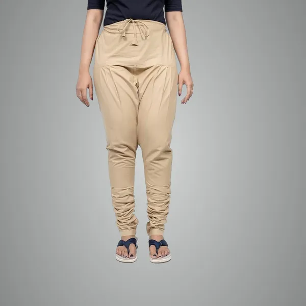 Sand_Khaki_Cotton_Ethnic_Churidar/Gathering_Pants_For_Women,_Drawstring_Waist,_Ethnic_Regular_Fit_For_Office,_Party_&_Outdoor_Wear