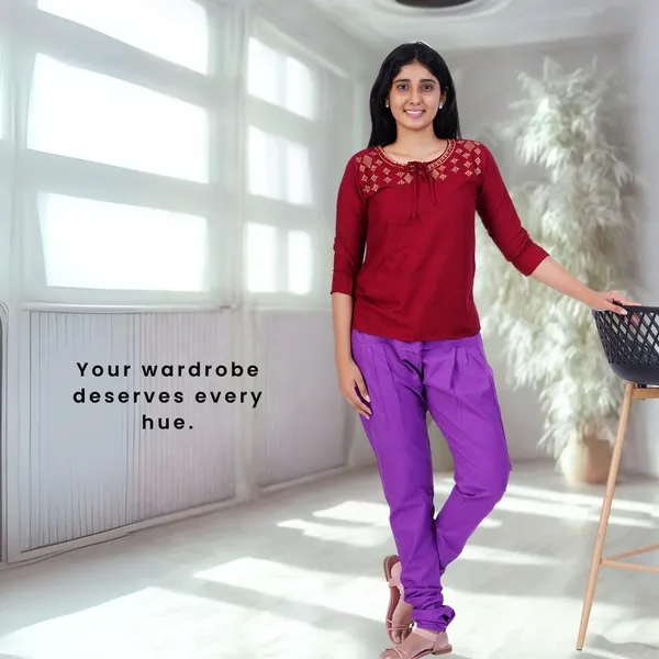 Magenta_Violet_Cotton_Ethnic_Churidar/Gathering_Pants_For_Women,_Drawstring_Waist,_Ethnic_Regular_Fit_For_Office,_Party_&_Outdoor_Wear