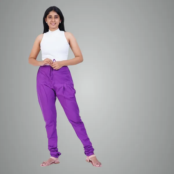 Magenta_Violet_Cotton_Ethnic_Churidar/Gathering_Pants_For_Women,_Drawstring_Waist,_Ethnic_Regular_Fit_For_Office,_Party_&_Outdoor_Wear