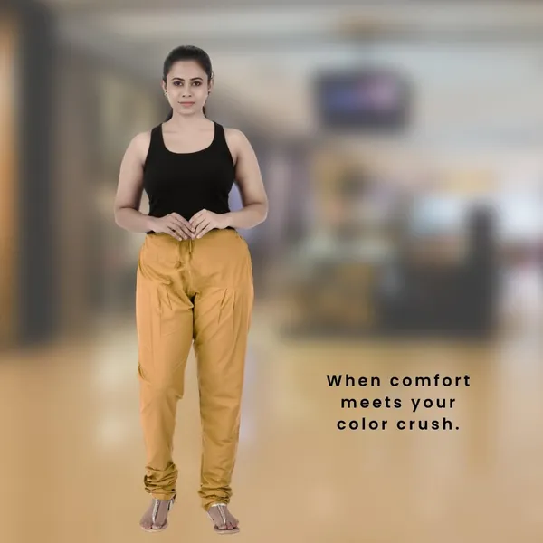 Mustard_Yellow_Cotton_Ethnic_Churidar/Gathering_Pants_For_Women,_Drawstring_Waist,_Ethnic_Regular_Fit_For_Office,_Party_&_Outdoor_Wear