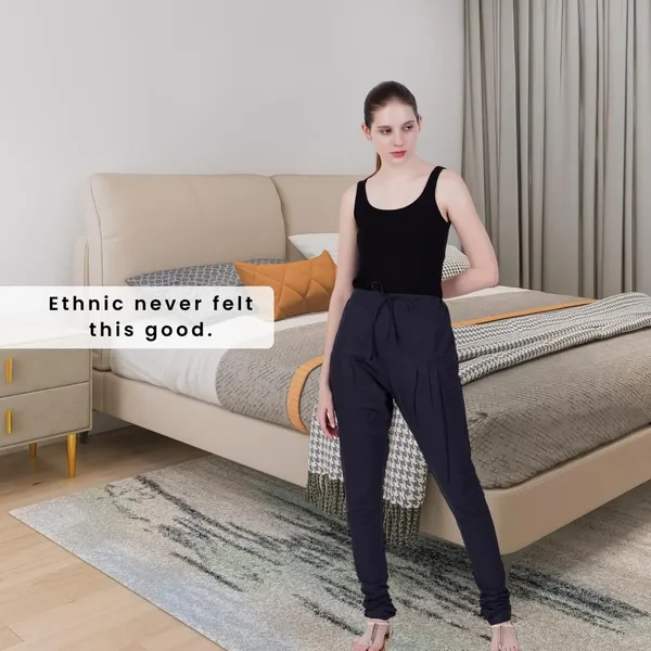Black_Cotton_Ethnic_Churidar/Gathering_Pants_For_Women,_Drawstring_Waist,_Ethnic_Regular_Fit_For_Office,_Party_&_Outdoor_Wear