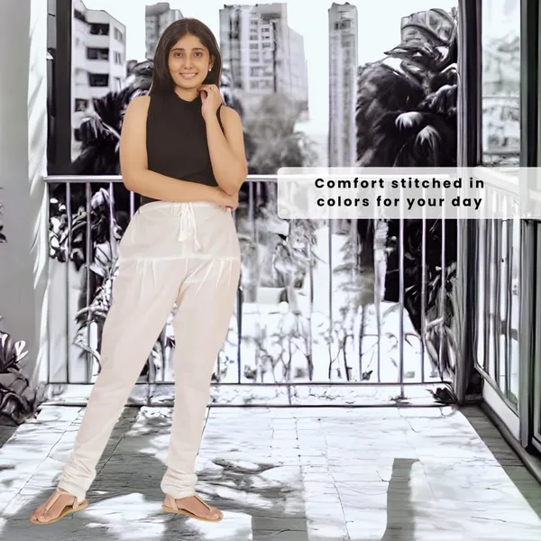Off_White_Cotton_Ethnic_Churidar/Gathering_Pants_For_Women,_Drawstring_Waist,_Ethnic_Regular_Fit_For_Office,_Party_&_Outdoor_Wear