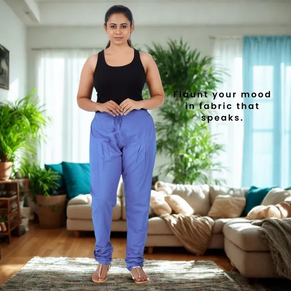 Plum_Blue_Cotton_Ethnic_Churidar/Gathering_Pants_For_Women,_Drawstring_Waist,_Ethnic_Regular_Fit_For_Office,_Party_&_Outdoor_Wear
