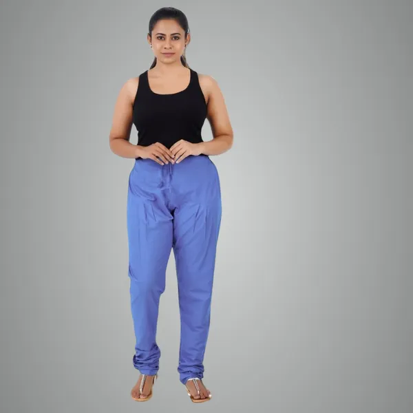 Plum_Blue_Cotton_Ethnic_Churidar/Gathering_Pants_For_Women,_Drawstring_Waist,_Ethnic_Regular_Fit_For_Office,_Party_&_Outdoor_Wear