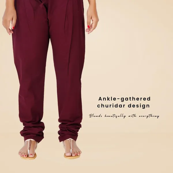 Rosewood_Maroon_Cotton_Ethnic_Churidar/Gathering_Pants_For_Women,_Drawstring_Waist,_Ethnic_Regular_Fit_For_Office,_Party_&_Outdoor_Wear