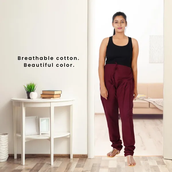 Rosewood_Maroon_Cotton_Ethnic_Churidar/Gathering_Pants_For_Women,_Drawstring_Waist,_Ethnic_Regular_Fit_For_Office,_Party_&_Outdoor_Wear