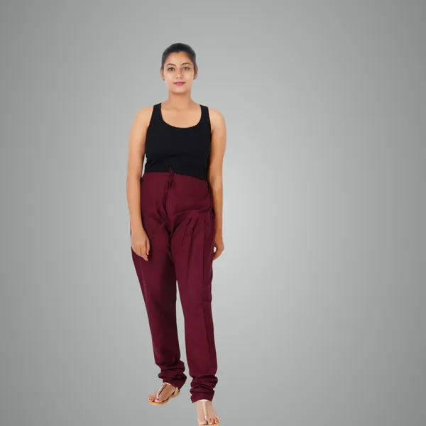 Rosewood_Maroon_Cotton_Ethnic_Churidar/Gathering_Pants_For_Women,_Drawstring_Waist,_Ethnic_Regular_Fit_For_Office,_Party_&_Outdoor_Wear