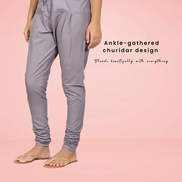 Steel_Grey_Cotton_Ethnic_Churidar/Gathering_Pants_For_Women,_Drawstring_Waist,_Ethnic_Regular_Fit_For_Office,_Party_&_Outdoor_Wear