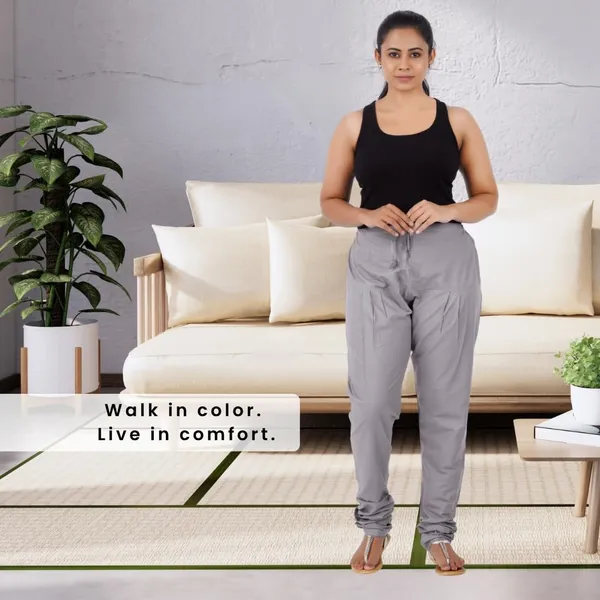 Steel_Grey_Cotton_Ethnic_Churidar/Gathering_Pants_For_Women,_Drawstring_Waist,_Ethnic_Regular_Fit_For_Office,_Party_&_Outdoor_Wear