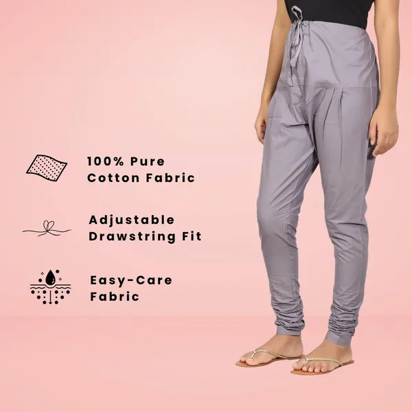 Steel_Grey_Cotton_Ethnic_Churidar/Gathering_Pants_For_Women,_Drawstring_Waist,_Ethnic_Regular_Fit_For_Office,_Party_&_Outdoor_Wear