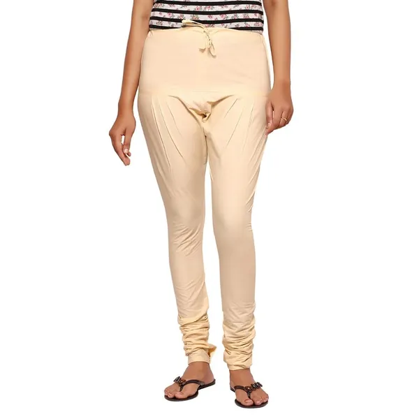 Cream_Cotton_Ethnic_Churidar/Gathering_Pants_For_Women,_Drawstring_Waist,_Ethnic_Regular_Fit_For_Office,_Party_&_Outdoor_Wear